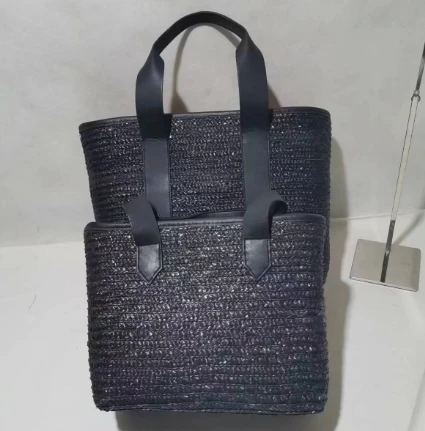 काले गेहूं बुना महिलाओं बैग एक सेट